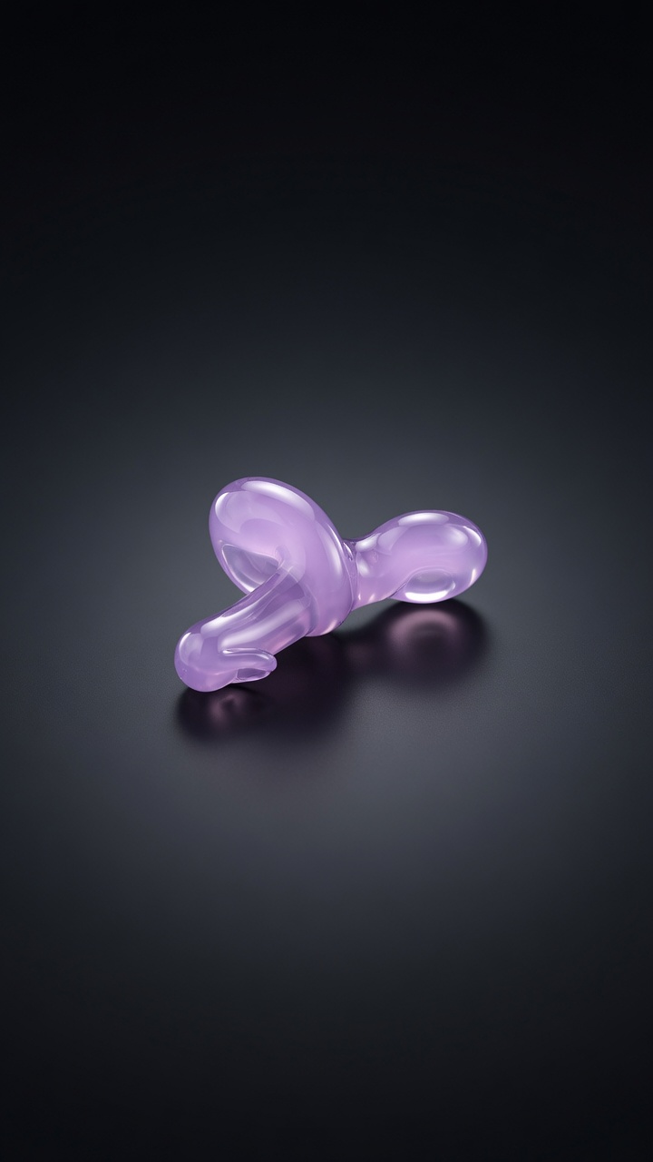 Translucent lilac hand-blown glass cock pendant photographed at an angle